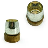 Hti-Living Windlicht 2er Set Mangoholz/Glas Blau/Braun