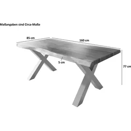 sam möbel gmbh Esstisch Baumkante massiv Akazie Nuss 160 x 85 X-Gestell schwarz ATLAS - Braun