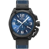 TW Steel New Canteen Mens 46mm Quarzuhr mit blauem Zifferblatt blaues Leder auf Kautschukband und Datumskalender TW1016