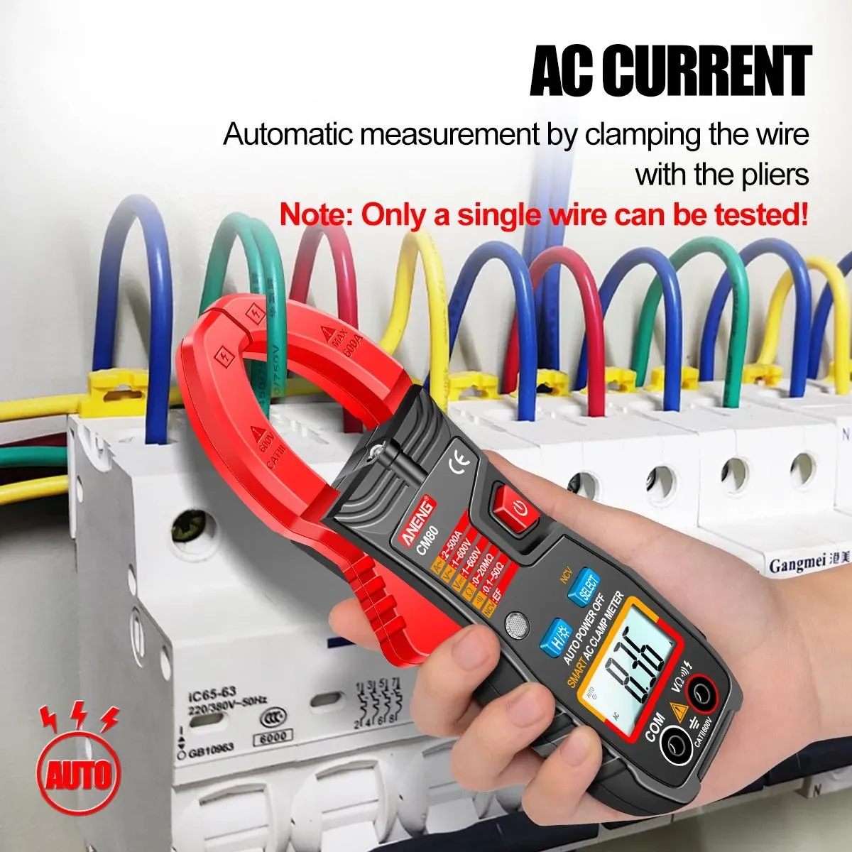 ANENG CM80 Zangenmessgerät, Zangentyp-Multimeter, 4000 Zählungen, Auto-Range-Voltmeter, 500 A AC-Amperemeter