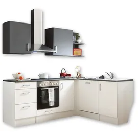 Stella Trading CORNER 220 Moderne Eckküche ohne Elektrogeräte in Weiß, Anthrazit - Geräumige Küchenzeile L-Form mit viel Stauraum - 220 x 175 cm (B/H/T)