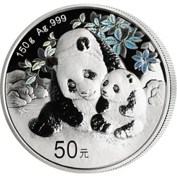 150 Gramm Fein-Silbermünze "Panda" mit Hologramm-Effekt - China 2024