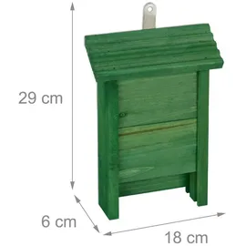 Relaxdays Fledermauskasten, Unterschlupf für Fledermäuse, HxBxT: 29 x 18 x 6 cm, Garten, Fledermaushotel, Holz, grün