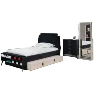 JVmoebel Jugendzimmer-Set Designer Zimmer Jugend Kinder Tisch Bett Kommode Schrank Set 5tlg, Made in Europa schwarz