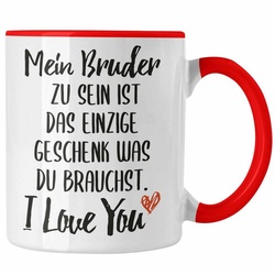 Trendation Tasse Trendation – Bruder Schwester Tasse Geschenk von Bruder Geschenkidee für Geschwister Kaffeetasse rot
