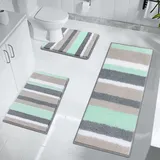 Pauwer Weiche Badezimmerteppich Set 3 Teilig,Mikrofaser Absorbent Badematten und Toilettenmatte Flauschiger Badvorleger rutschfest Waschbar WC Vorleger mit Ausschnitt