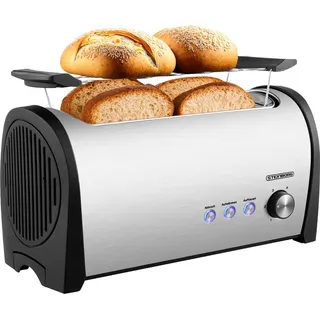 Steinborg Toaster 4 Scheiben mit Brötchenaufsatz Toaster Schwarz Digitales Display Toastautomat Automatische Abschaltung Langschlitztoaster