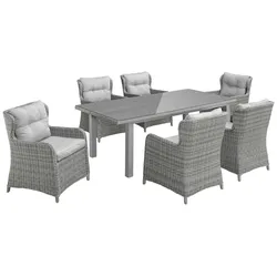 Garten-Essgruppe KONIFERA "Seattle", grau, Polyrattan, Sitzmöbel-Sets, Gartenmöbel-Set, Tischbeine aus Akazie, Tischplatte aus 5mm starkem Sicherheitsglas, Topseller