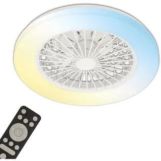 Briloner - CCT Deckenventilator mit Beleuchtung 5 Geschwindigkeiten, Fernbedienung, Dimmbar, Timer, Schlafzimmerlampe, Wohnzimmerlampe, Deckenlampe mit Ventilator, 48,5x14,5 cm (DxH), Weiß
