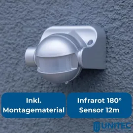 Unitec 2x Infrarot Bewegungsmelder Neigbar Ip44 180° Grad Silber