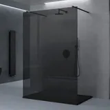 doporro Duschwand Duschtrennwand 110x200 Walk-In Dusche schwarz mit Doppel-stabilisator aus Echtglas 8mm ESG-Sicherheitsglas Vollgrau inkl. NANO - Grau