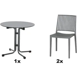 SIENA GARDEN Urban Lights Set 3teilig Lane Stuhl gastrotauglich grau mit Tisch Sola Ø80
