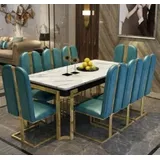 Luxus Esstisch Tisch Metall Tische Designer Möbel Konferenz Marmor Imitation Neu - Weiß