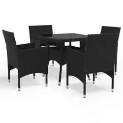 vidaXL 5-tlg. Garten-Essgruppe Poly Rattan und Glas Garten : Farbe - Schwarz