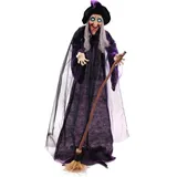 Europalms Halloween Hexe, animiert | Stehende Figur: Hexe mit Besen