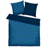 Herding TOM TAILOR Renforcé-Bettwäsche, 2*80x80 cm + 200x220 cm, 100% Baumwolle/ Renforcé, mit farbigem Markenreißverschluss, MEDIUM STRIPES Blau (Dark Navy & Cool Blue)