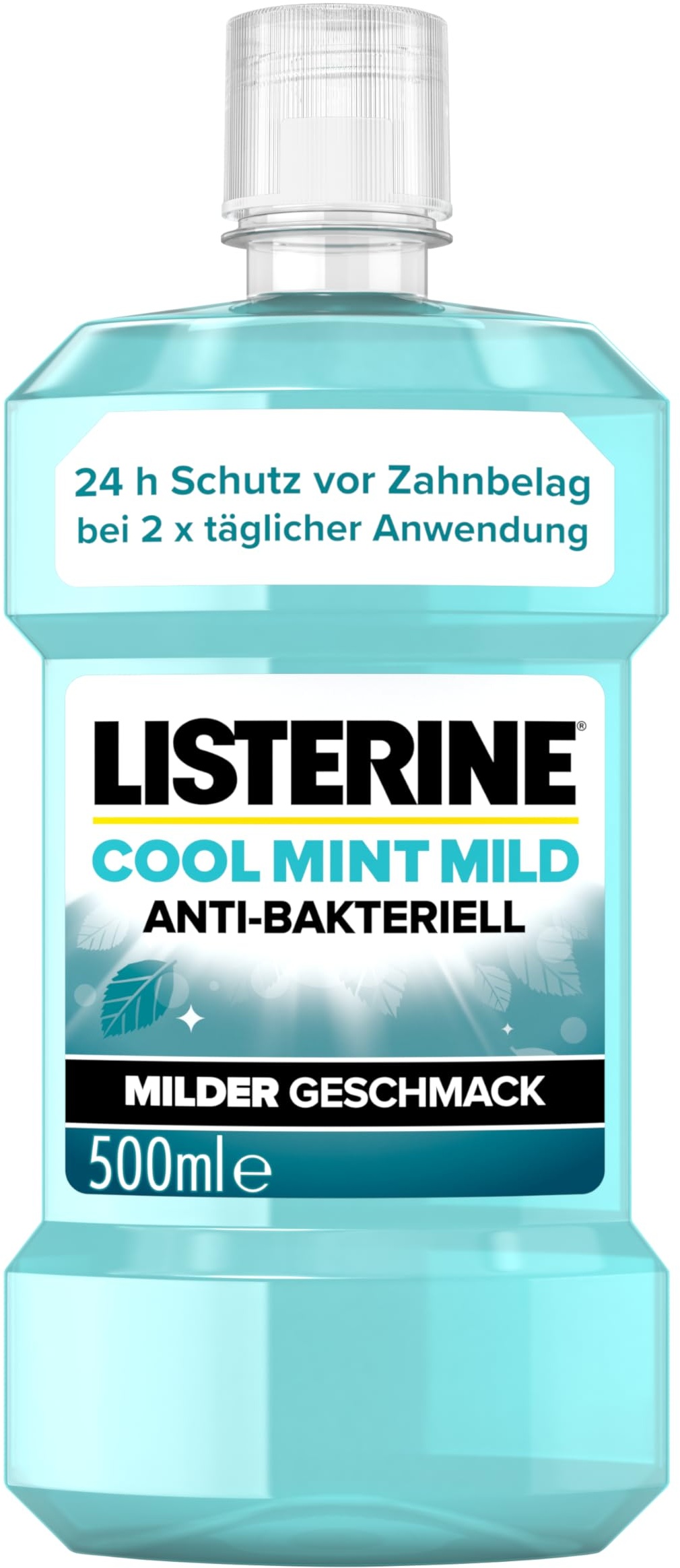 LISTERINE Cool Mint Mild (500 ml), antibakterielle Mundspülung mit ätherischen Ölen & ohne Alkohol, mildes Mundwasser bekämpft wirksam Bakterien, perfekte Ergänzung zur täglichen Zahnpflege