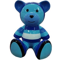 Casa Padrino Luxus Designer Dekofigur Teddybär Blau / Mehrfarbig 33 x H. 37 cm - Wohnzimmer Deko Figur - Luxus Deko Figur - Designer Deko Figur - Luxus Accessoires