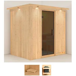 Sauna KARIBU "Bedine", beige (naturbelassen), ohne Ofen, (ohne Ofen), Saunen, ohne Ofen