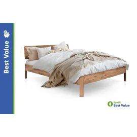 byoak Massivholzbett Penny mit Holzkopfteil - Doppelbett aus Holz - 140 x 200 cm - Geölt - Wildeiche