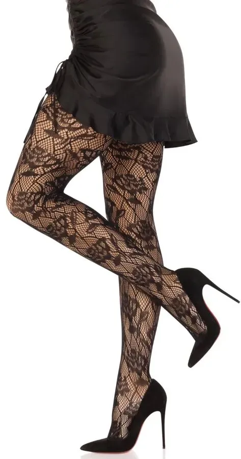 LEG AVENUE - NETZSTRUMPFHOSEN MIT SCHLEIFE SCHWARZ