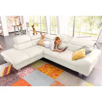 Ecksofa COTTA "Driver L-Form", weiß (altweiß), B:268cm H:73cm T:214cm, Kunstleder SOFTLUX;LEDER BEEFY (ein abgedecktes Spalt-Rindsleder) im Sitz und Rücken (Korpus in Kunstleder);Luxus-Kunstleder;Leder Pampas (echtes Rindsleder) im Sitz und Rücken (Rückseite mit Spannstoff bezogen), Sofas, Ecksofa, mit Kopfteilverstellung, wahlweise mit Bettfunktion & Bettkasten