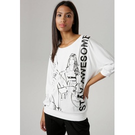 Aniston SELECTED Fledermausshirt, Gr. 48, weiß-schwarz, , 82632354-48