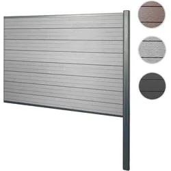 WPC-Sichtschutz Sarthe, Zaun Windschutz, Alu-Pfosten zum Einbetonieren ~ Erweiterungselement, 185cm