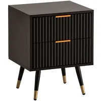 Wohnling Nachttisch Nachtkonsole Schwarz mit Eiche-Dekor 43,5x39x56 cm Nachttisch