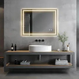 Tectake Led-Badezimmerspiegel, Anthrazit, Glas, Rechteckig, 60x80x2.5 cm, CE, Badezimmer, Badezimmerspiegel, Badspiegel