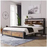 Metallbett Jugendbetten Doppelbett 140 X 200 Cm Mit Stauraum-kopfteil Und Metall Lattenrost, Kinderbett Metall Bettgestell Bettrahmen Für Erwachsene, Kinder, Jugendliche