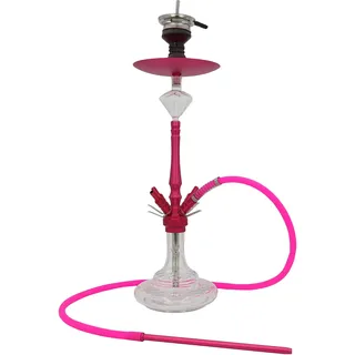DIAMOND HOOKAH Premium Medium Aluminium RPO3A Shisha Set + 4 x Schlauchset, Wasserpfeife Shisha Edel Komplettset mit 4 Anschlüssen. 18/8 Schliff, Klickanschluss und Diamanten Molassefänger (Pink)