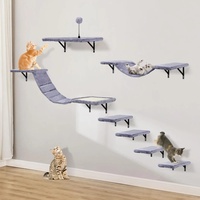 Katzen kletterwand Set mit Katzenbaum Hängematte,Katzenhöhle Wand,Katzenbrücke,Kratzbrett und Kratzbaum - 7-Teiliges Holz Katzenmöbel für Katzen Catwalk (grau)