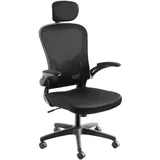 Tectake Bürostuhl Arges ergonomische Form mit verstellbarer Lordosenstütze und verstellbarer Kopfstütze 360° drehbar - Schwarz