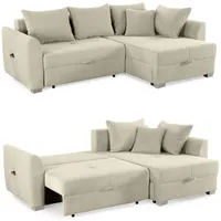 Ecksofa L-Form Couch Polsterecke Schlaffunktion Bettkasten Cord in Beige Grau