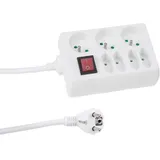 Perel Steckdosenleiste mit Schalter, 4 Eurosteckdosen, 3 Steckdosen Typ E, Kabel 1.5 m, 3G1.5, Innenbereich, Weiß