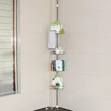 LANTUS Teleskop-Duschregal aus Metall, Duschregal mit einfacher Befestigung, ausziehbares Eckregal für Shampoo, Spülung, 4 Körbe, Größe verstellbar von 110 – 280 cm (4 Ebenen)