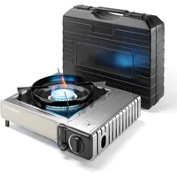 evocamp Outdoor Gaskocher 1-flammig mit Piezozündung für 227g Gaskartuschen - Tragbarer Gaskocher mit Koffer 2,2 kW Leistung