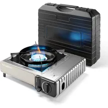 evocamp Outdoor Gaskocher 1-flammig mit Piezozündung für 227g Gaskartuschen - Tragbarer Gaskocher mit Koffer 2,2 kW Leistung
