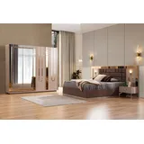 JulietHome Schlafzimmer-Set Créme, (Set, Kleiderschrank, Bett, 2 Nachttische, Kommode mit Spiegel), Integrierte Bettlampen beige