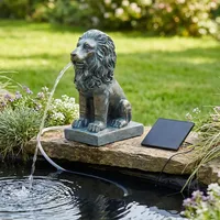 Wasserspeier Solar mit Pumpe – Teichfigur Löwe mit Solarpumpe & Wasserspiel – Gartendeko aus Polyresin in Bronze-Optik – Solarbrunnen für Gartenteich & Wasserlauf 21×10×13 cm