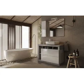 WELLTIME »Hamburg, Badezimmerset 2tlg. Breite 110 cm, Badmöbel, Waschtisch inkl.«, (Spar-Set, 2 St.), Waschbecken, Spiegelschrank mit LED Aufbauleuchte, Soft-Close-Funktion