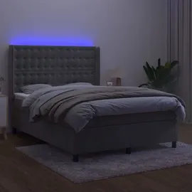 vidaXL Boxspringbett mit Matratze & LED Hellgrau 140x200 cm Samt