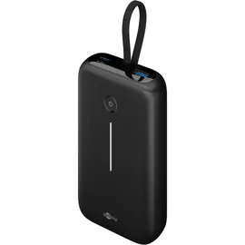 goobay Powerbank 20.000 mAh mit integriertem USB-C-Kabel 76252 20000mAh, USB-A, 2x USB-C, Kabel 13cm, 30 W, Schwarz