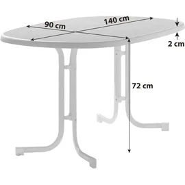 Sieger Boulevard-Klapptisch mit mecalit-Pro-Platte 140 x 90 x 72 cm weiß/marmordekor weiß oval