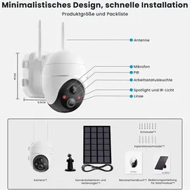 galayou 5MP Überwachungskamera Aussen Akku Solar Weiß