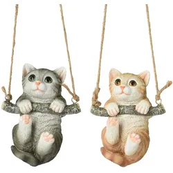 Decoris 1 Dekofigur Kätzchen mit Schaukel 15cm Keramik Dekokatze Keramikfigur Katze Frühlingsdeko Gartendeko Tierfigur