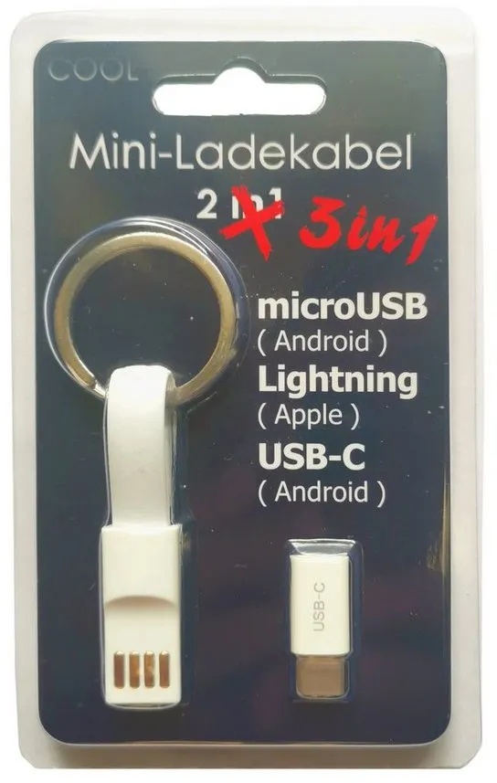 GOLDEN MiniUSB+USB C+Lightning Ladekabel als Schlüssel Anhänger kompatibel Smartphone-Kabel, USB-C, Mini-USB, Lightning, USB-C, Mini-USB, Lightning