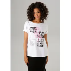 Aniston CASUAL T-Shirt, mit Rose verzierter Diversity-Frontprint - NEUE KOLLEKTION Aniston CASUAL weiß-schwarz-grau-rosa-hellgrau 44/46