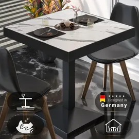 GGM Möbel BPA | Bistro Tisch | Quadratisch | Schwarzer Rand | 80 x 80 x 81 cm | Weiß Marmor / Schwarz